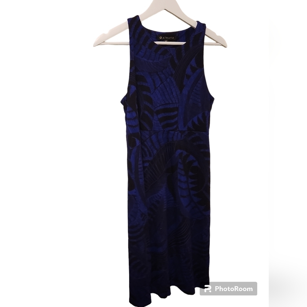 Athleta Womens Santorini High Neck Dress Size Medium Tall Blue Black Sleeveless